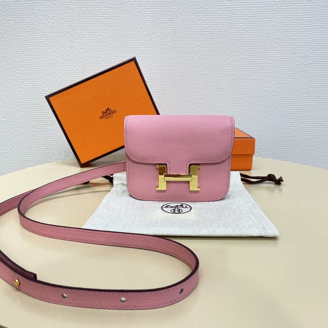 Hermes Constance Slim Wallet Belt Bag In Rose Confetti Epsom Leather